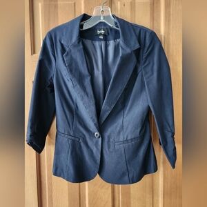 Navy Blue Blazer with Ruched 3/4 Length Sleeves, Size XL (Junior size)